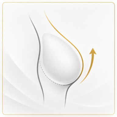 Diagram illustrating the result of a breast lift with implants, or augmentation mastopexy